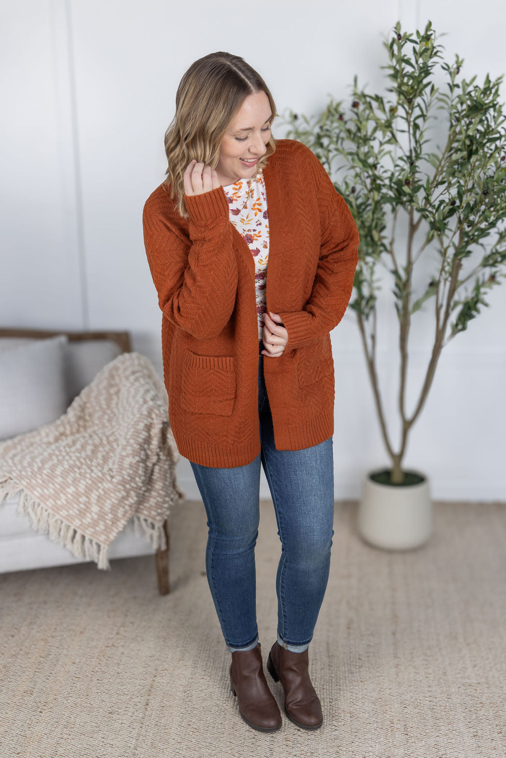 PREBOOK Billie Open Knit Cardigan - Rust