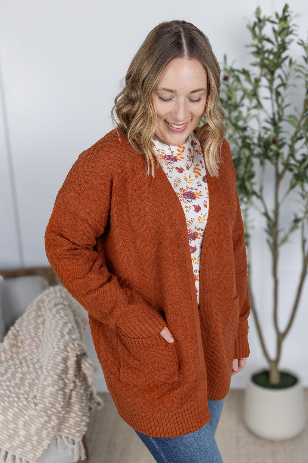 PREBOOK Billie Open Knit Cardigan - Rust