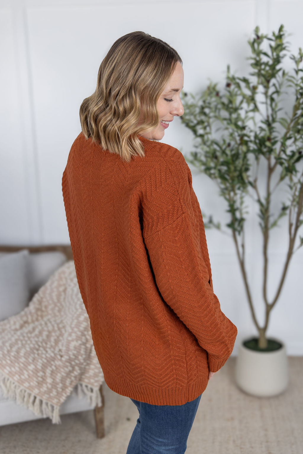 PREBOOK Billie Open Knit Cardigan - Rust