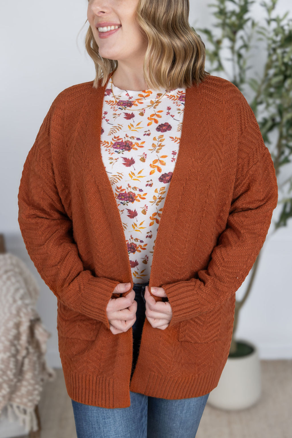 PREBOOK Billie Open Knit Cardigan - Rust