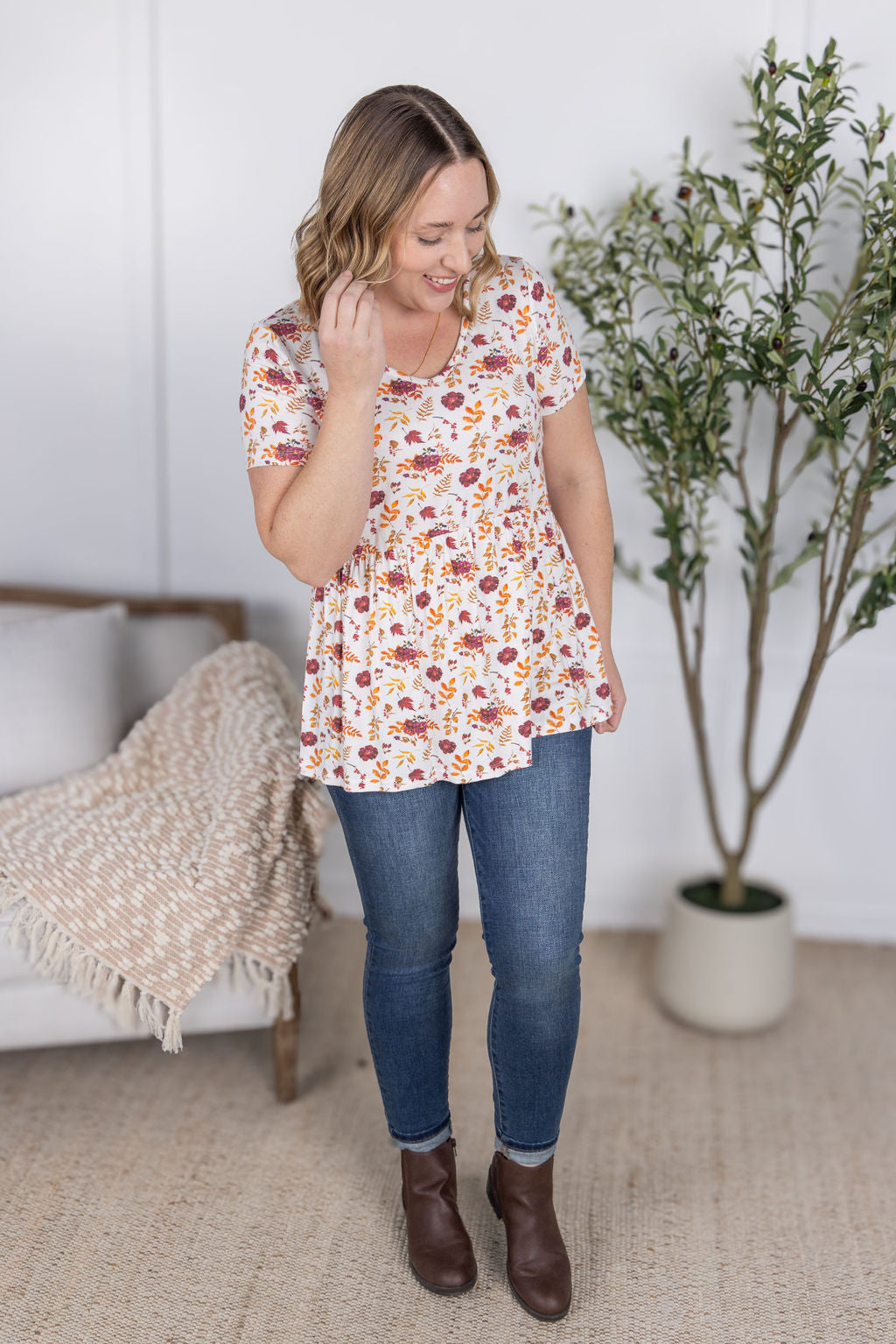 PREBOOK Sarah Ruffle Short Sleeve - Autumn Floral