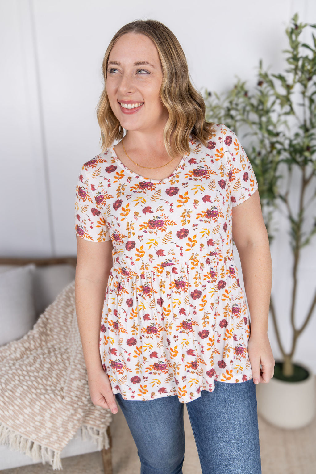 PREBOOK Sarah Ruffle Short Sleeve - Autumn Floral
