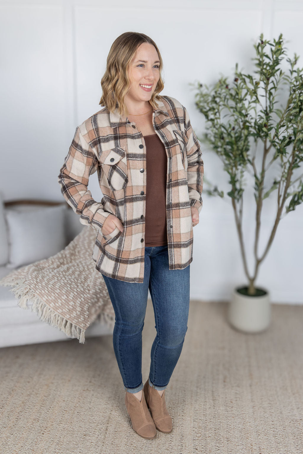 PREBOOK Norah Plaid Shacket - Beige Mix Plaid