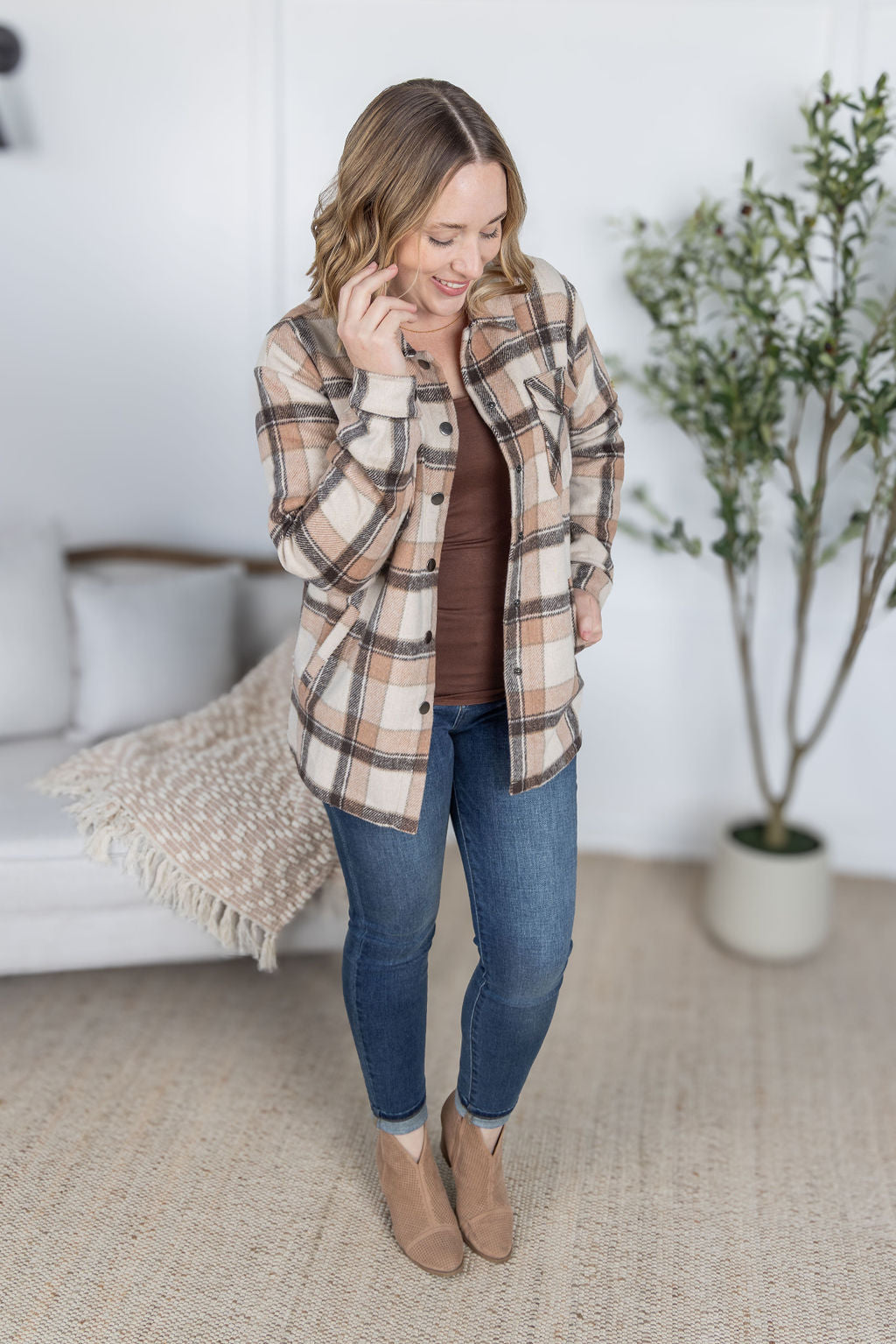 PREBOOK Norah Plaid Shacket - Beige Mix Plaid