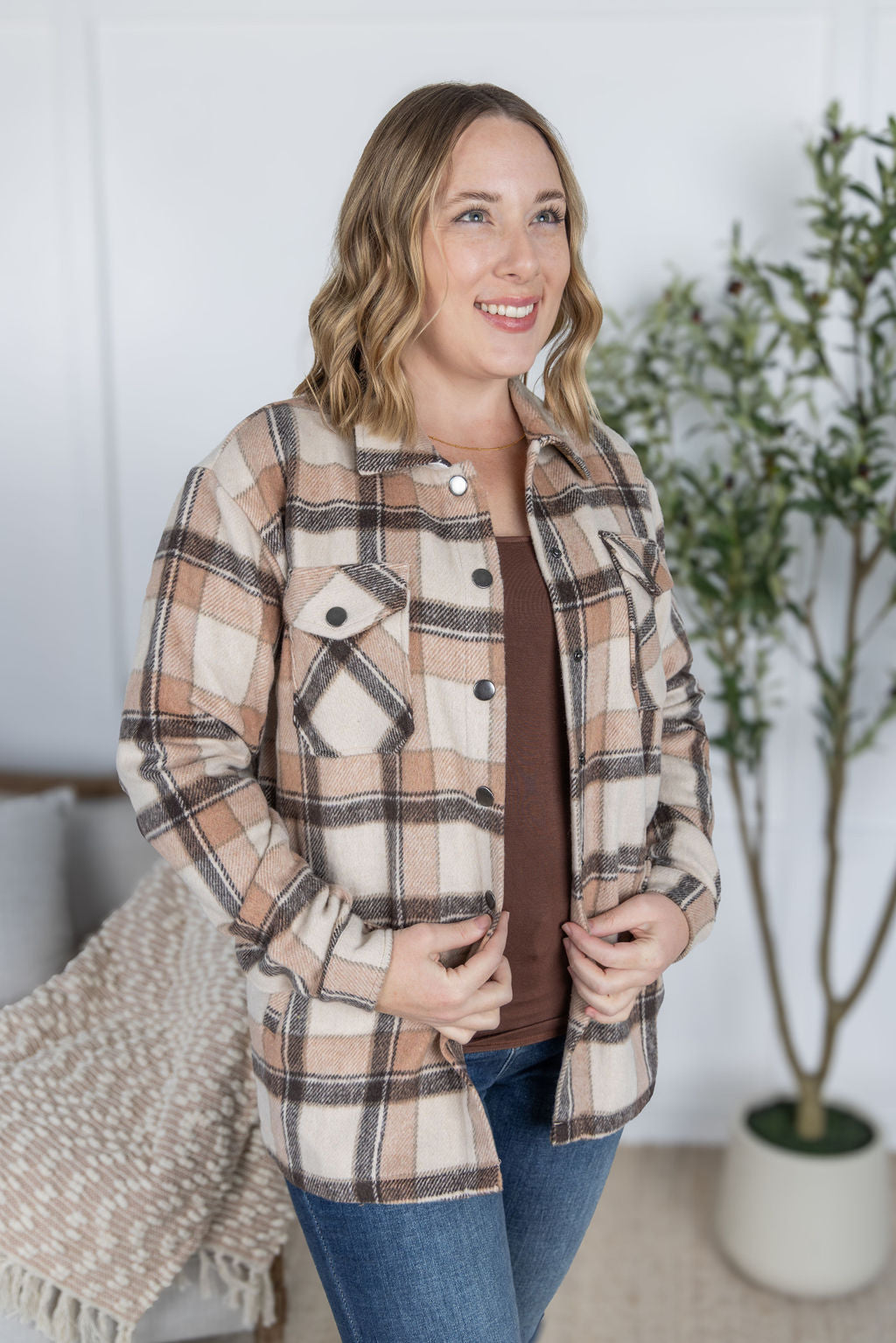 PREBOOK Norah Plaid Shacket - Beige Mix Plaid