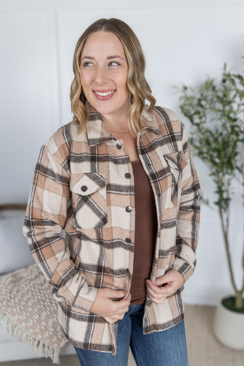 PREBOOK Norah Plaid Shacket - Beige Mix Plaid