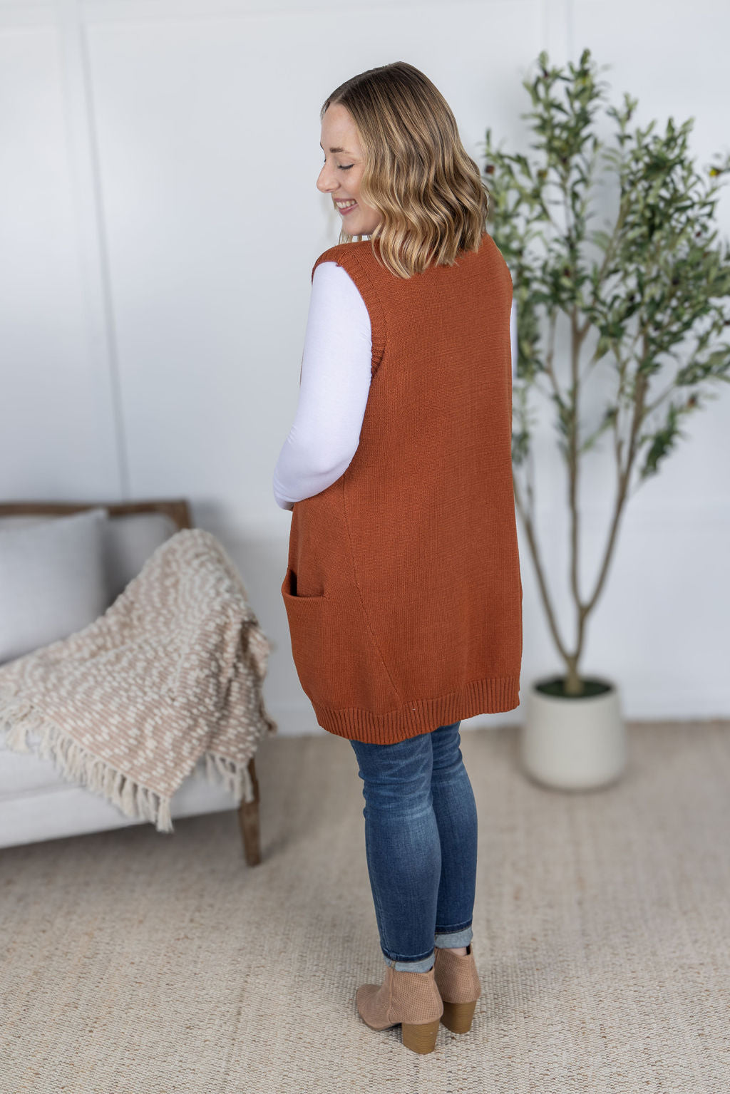 PREBOOK (eta early Oct)Tunic Sweater Vest - Rust