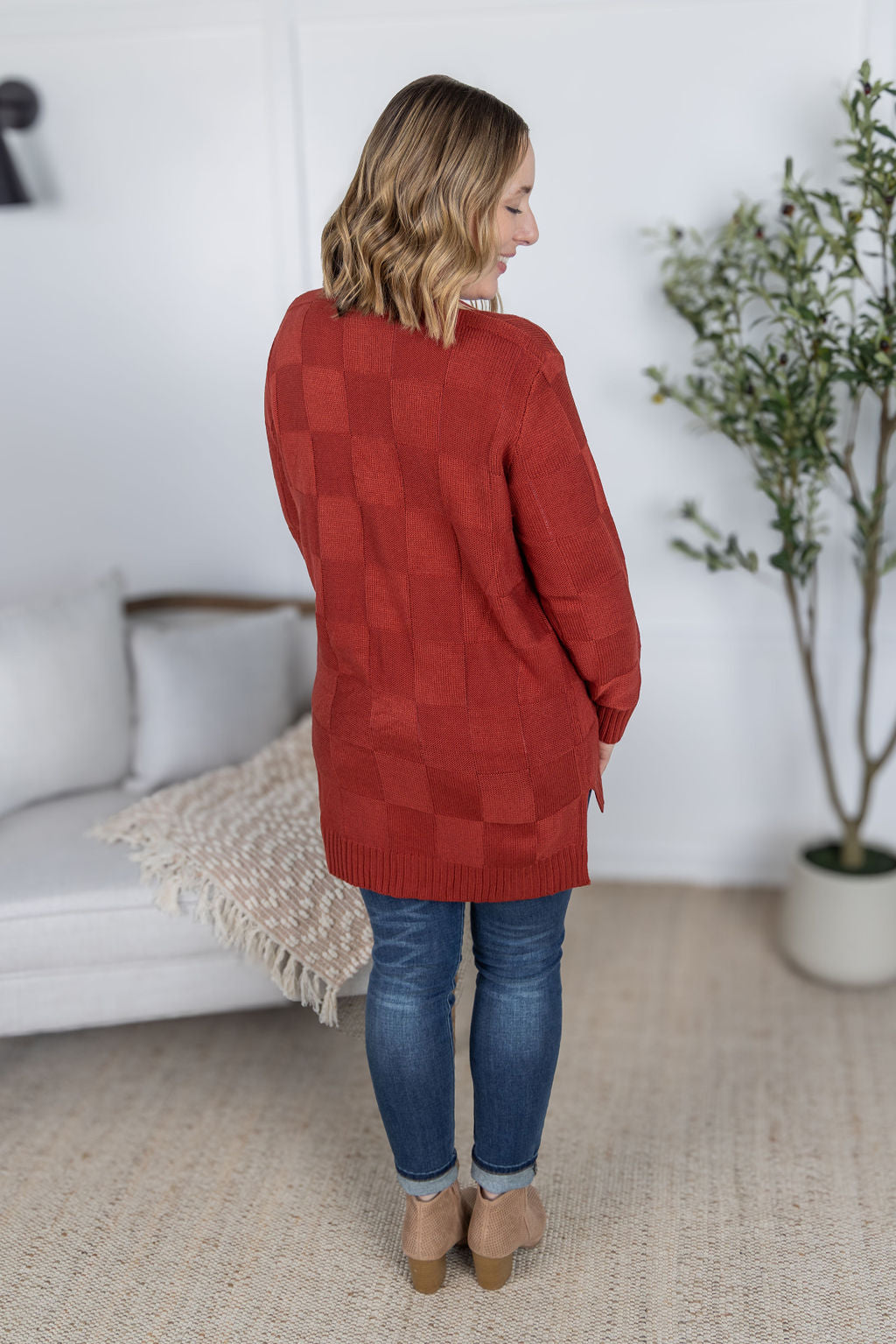 PREBOOK Chelsea Checkered Cardigan - Brick