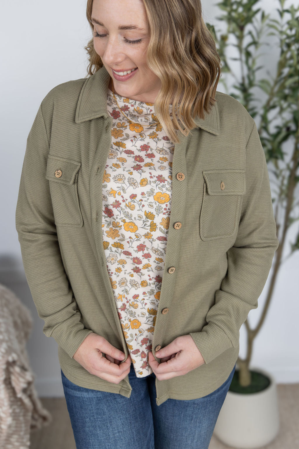 PREBOOK Thermal Knit Button Top - Light Olive