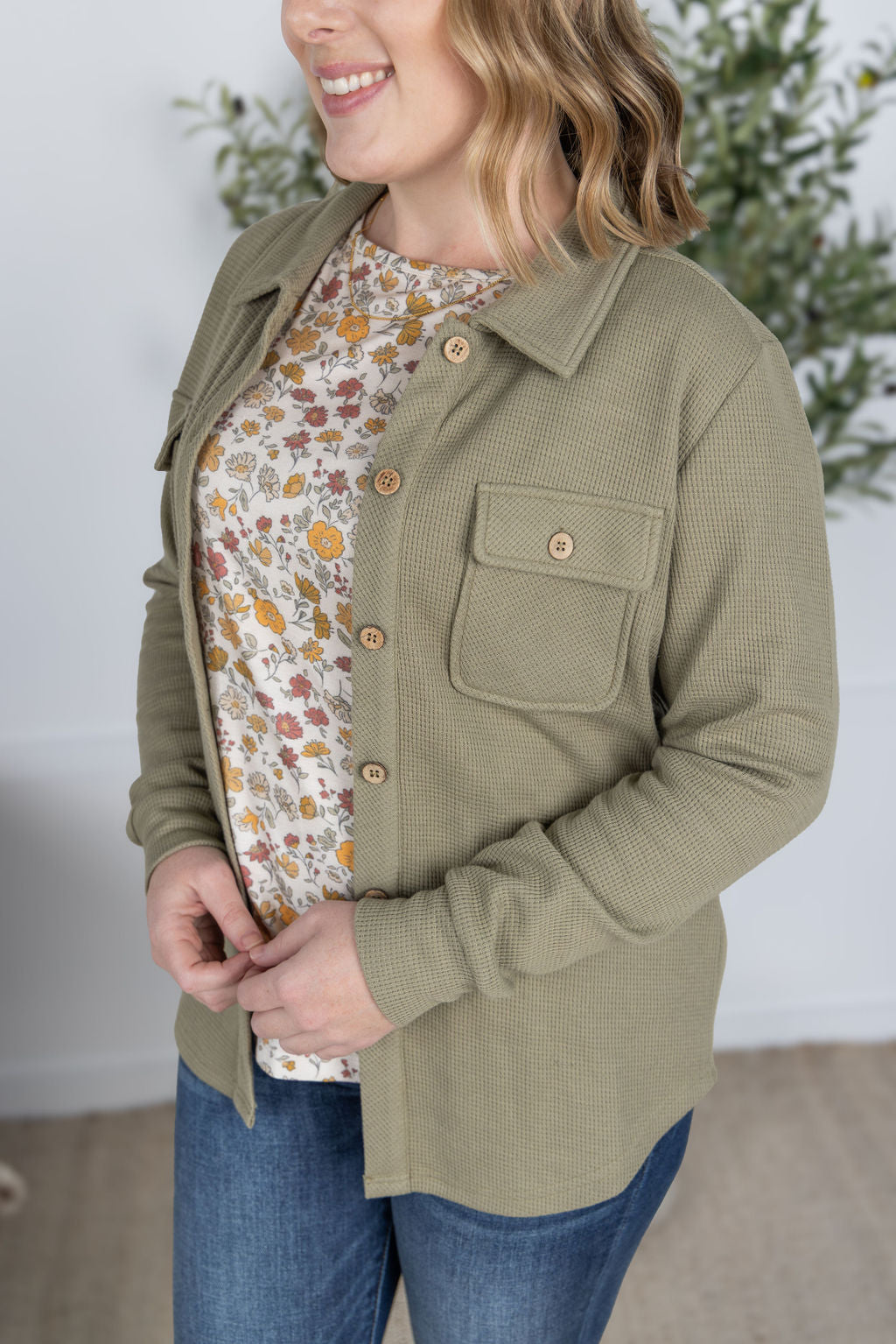 PREBOOK Thermal Knit Button Top - Light Olive