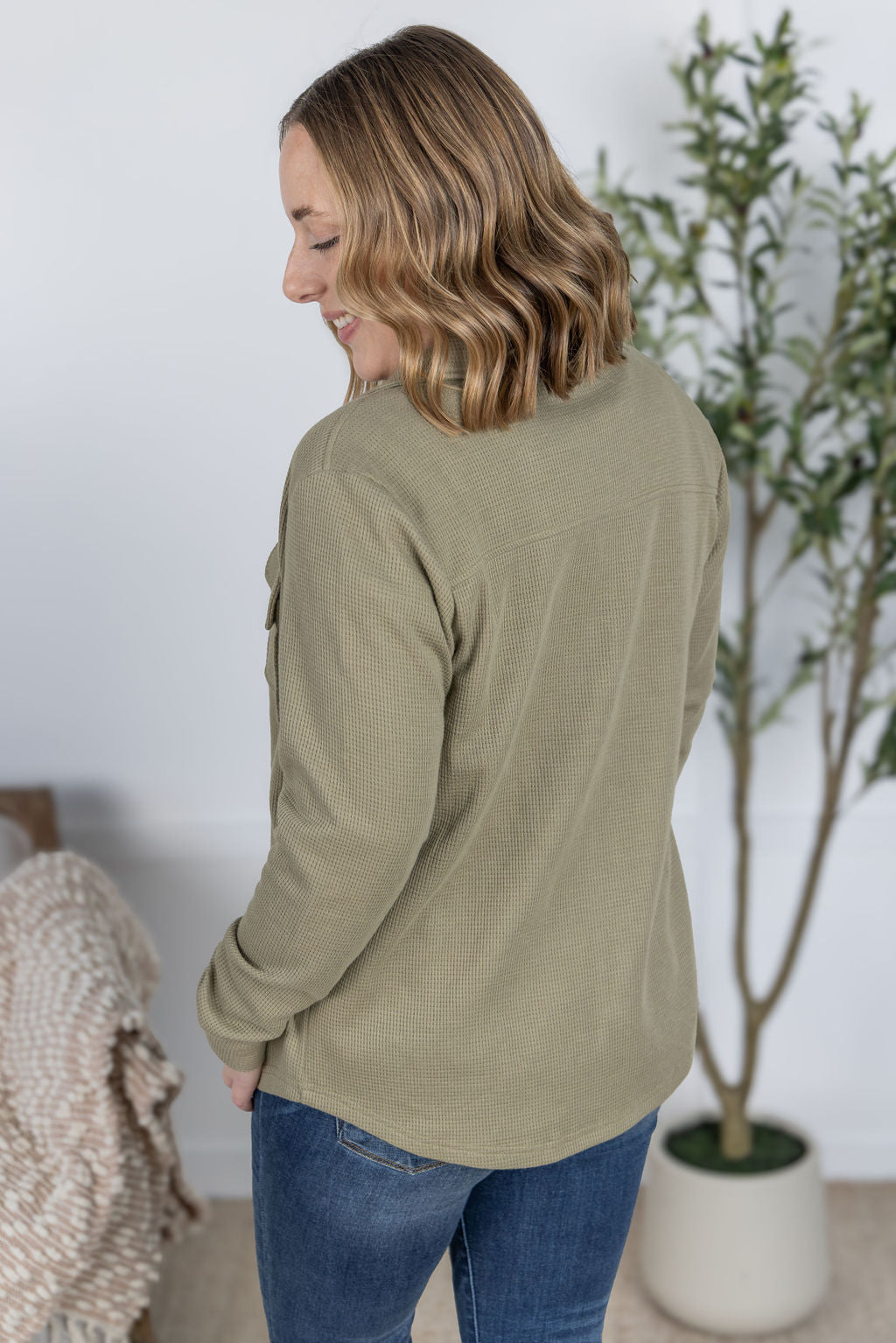 PREBOOK Thermal Knit Button Top - Light Olive