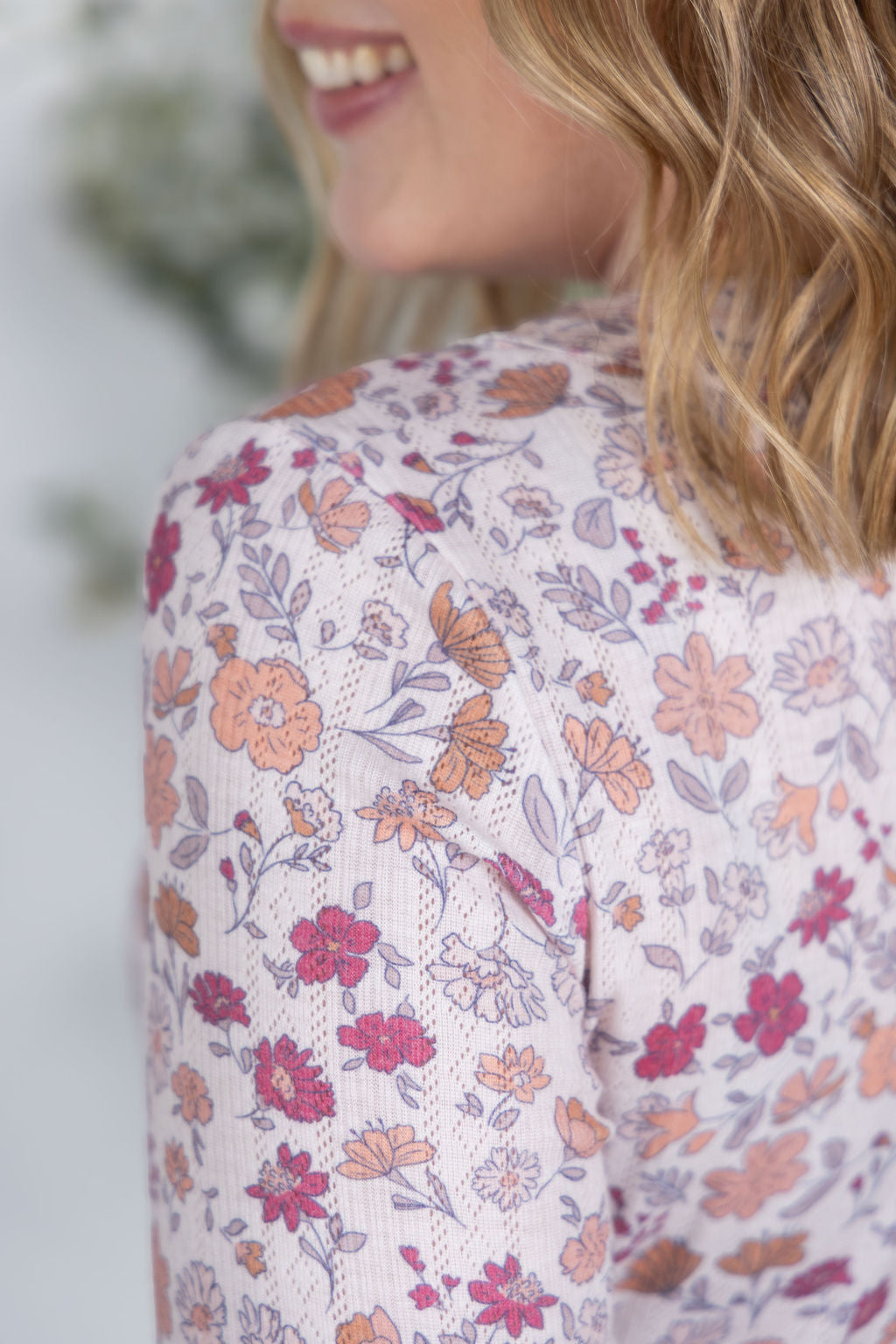 PREBOOK Button Snap Henley Top - Pink Fall Vintage Floral