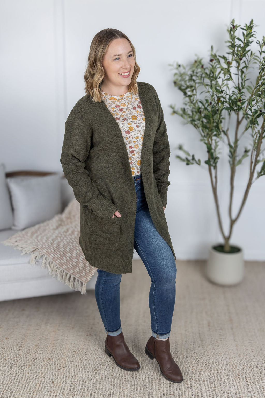 PREBOOK Madison Cozy Cardigan - Dark Olive
