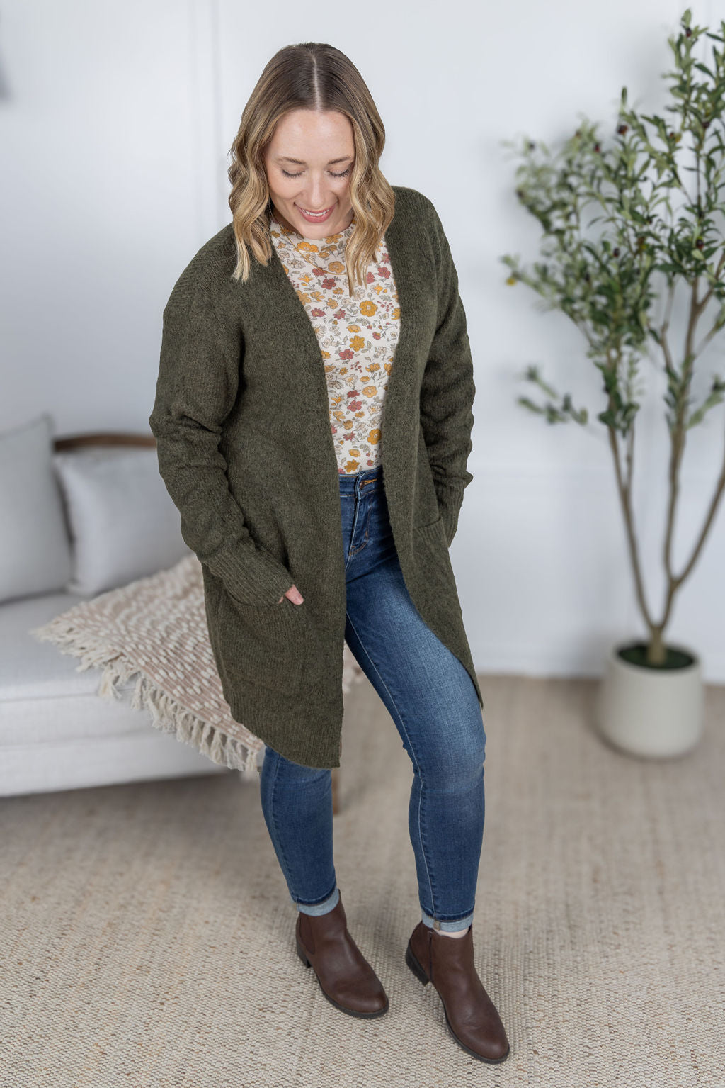 PREBOOK Madison Cozy Cardigan - Dark Olive