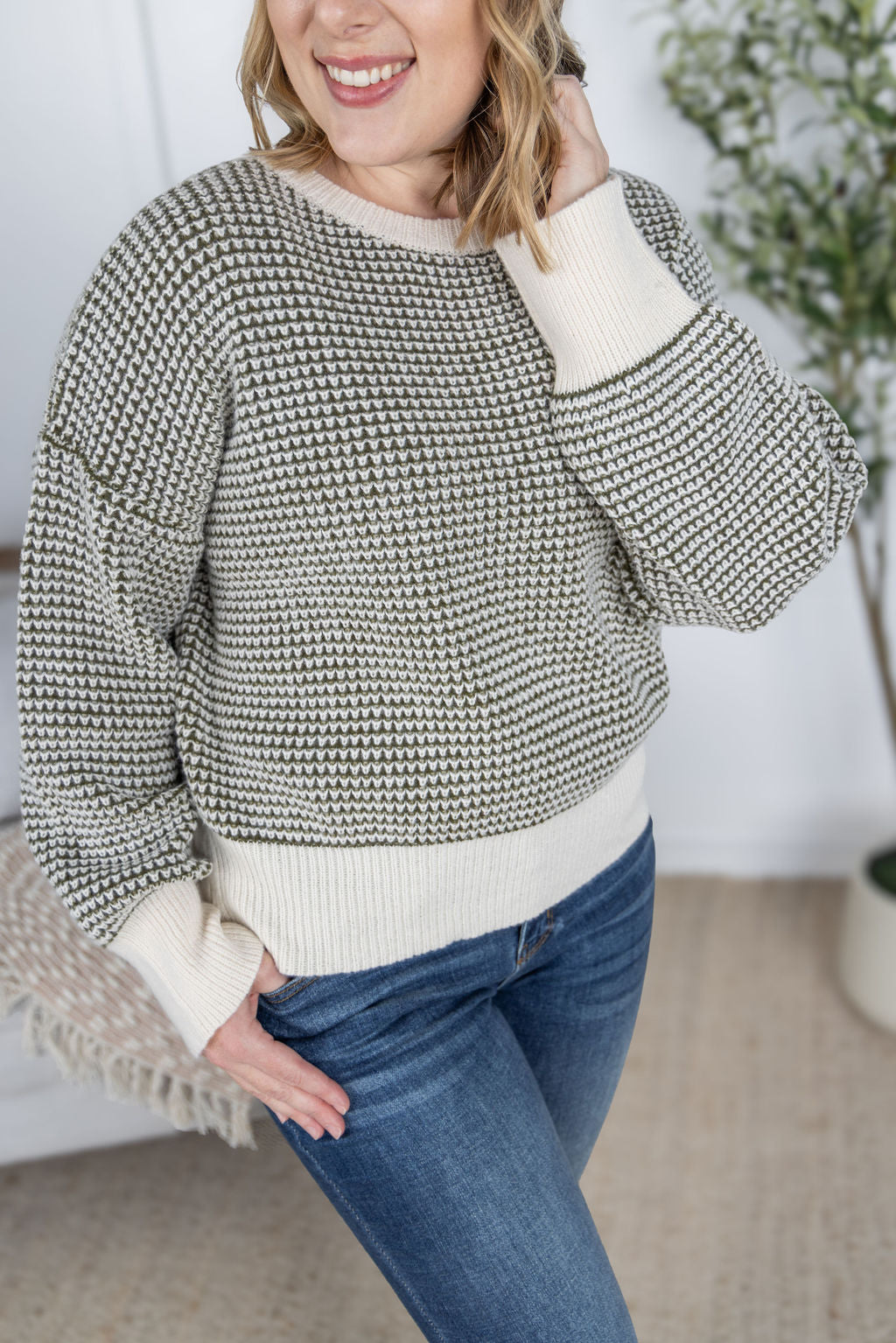 PREBOOK Charlotte Sweater - Olive and Cream