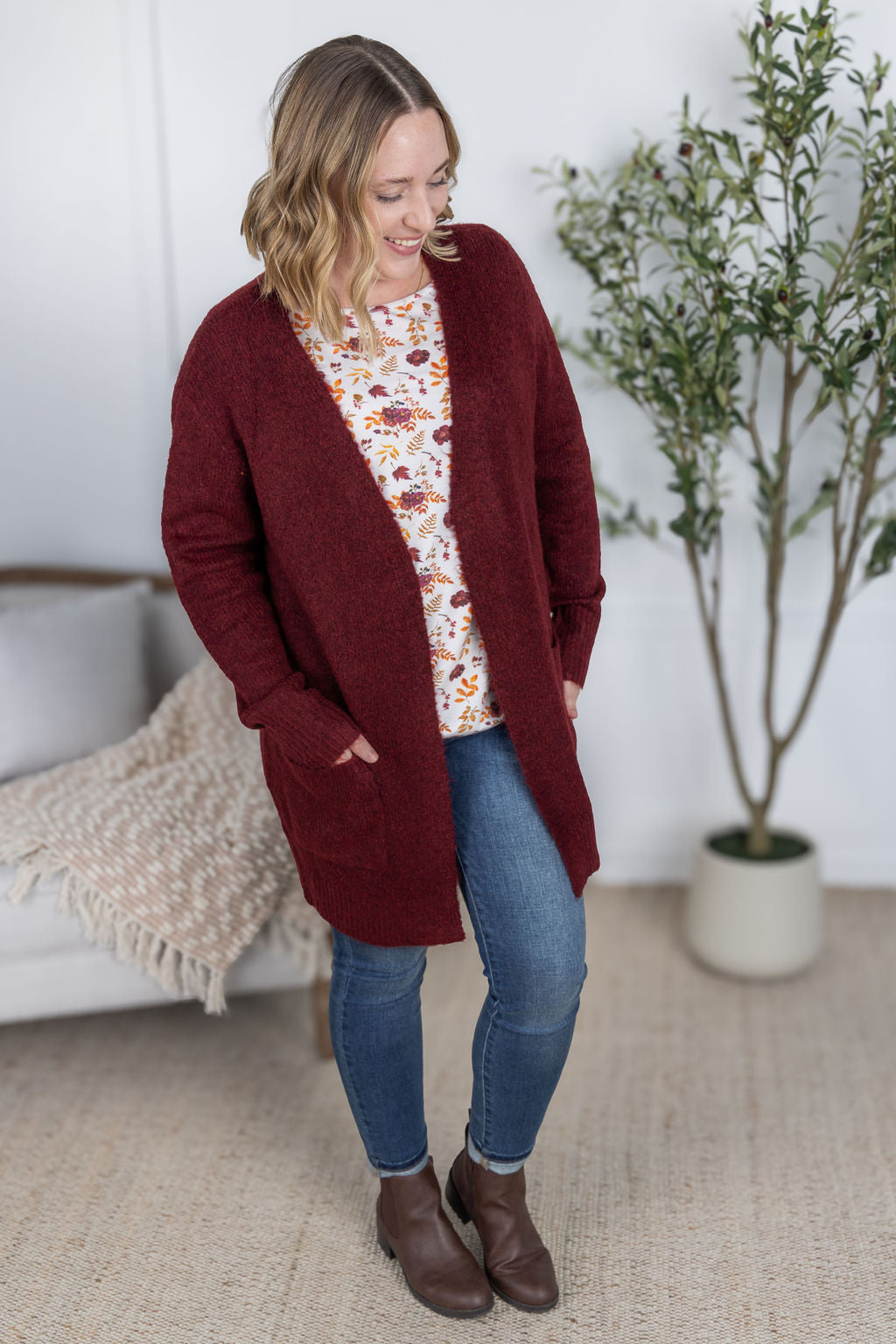 PREBOOK Madison Cozy Cardigan - Burgundy