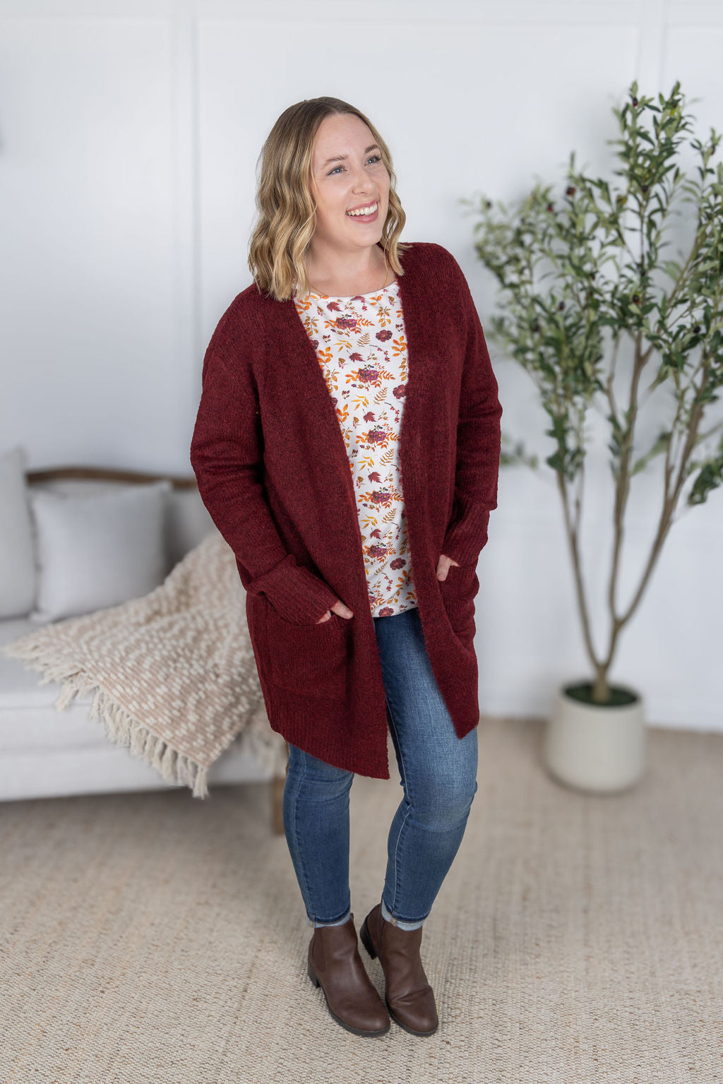 PREBOOK Madison Cozy Cardigan - Burgundy