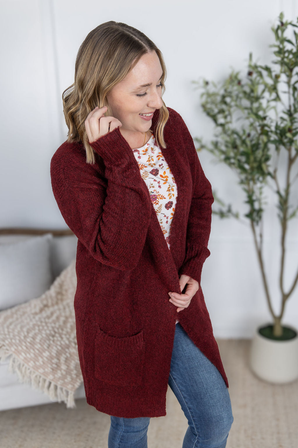 PREBOOK Madison Cozy Cardigan - Burgundy