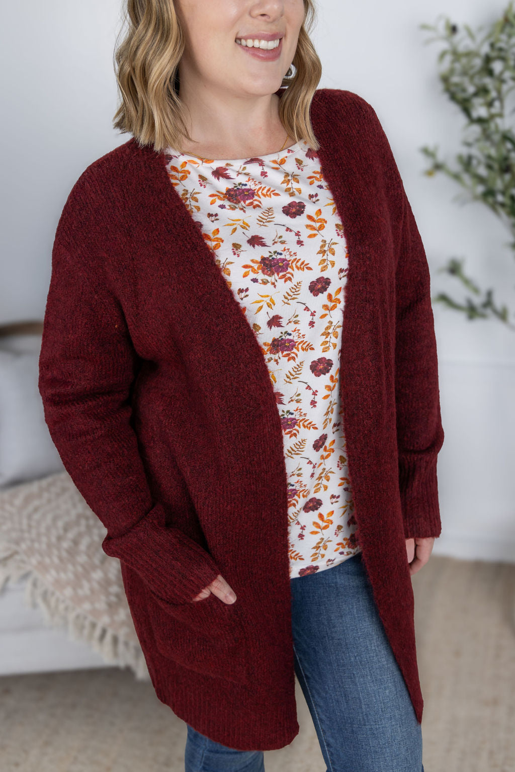 PREBOOK Madison Cozy Cardigan - Burgundy