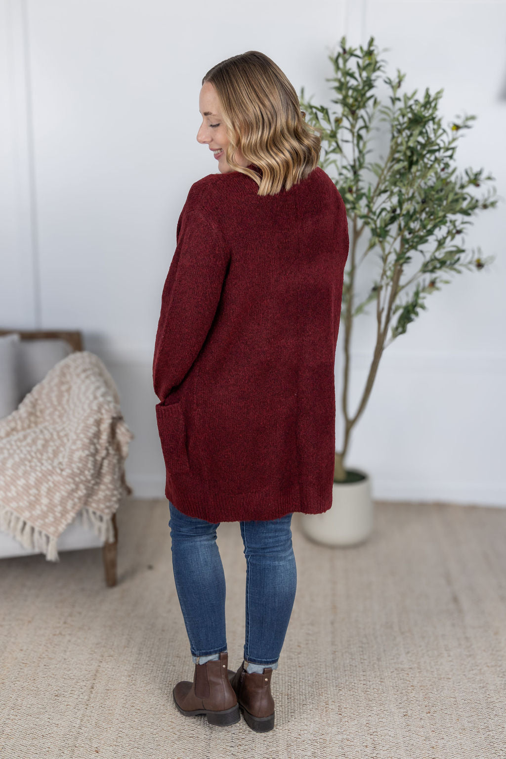 PREBOOK Madison Cozy Cardigan - Burgundy