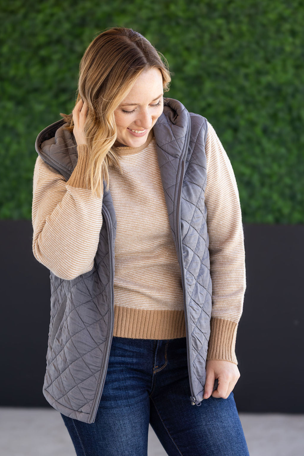 PREBOOK Heather Hooded Vest - Grey