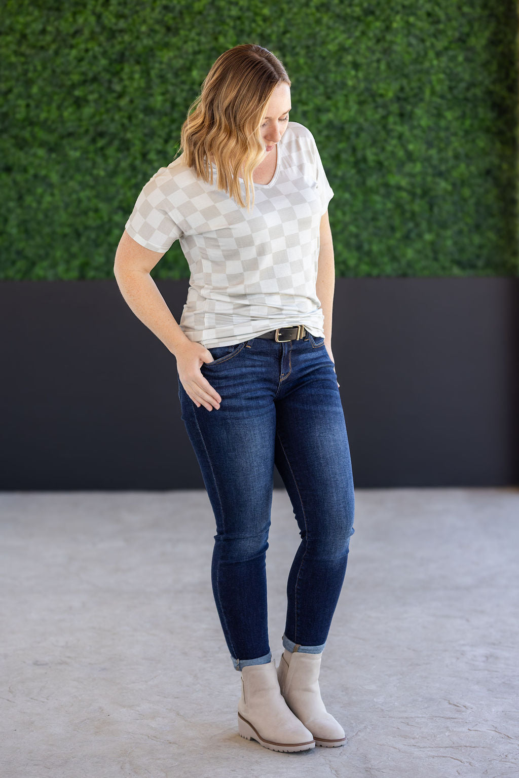 PREBOOK Chloe Cozy Tee - Neutral Checkers