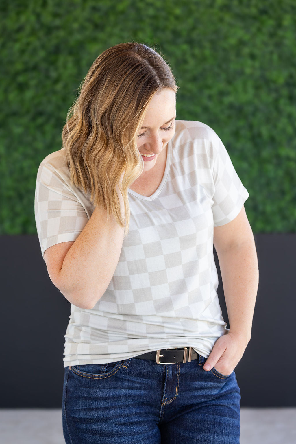 PREBOOK Chloe Cozy Tee - Neutral Checkers