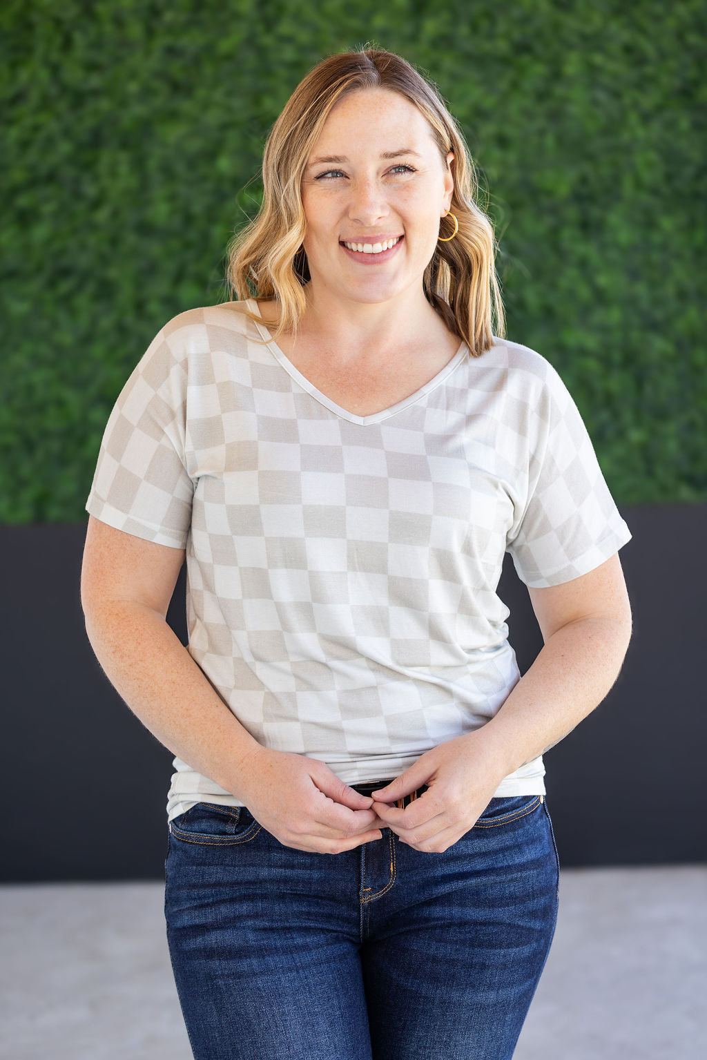 PREBOOK Chloe Cozy Tee - Neutral Checkers