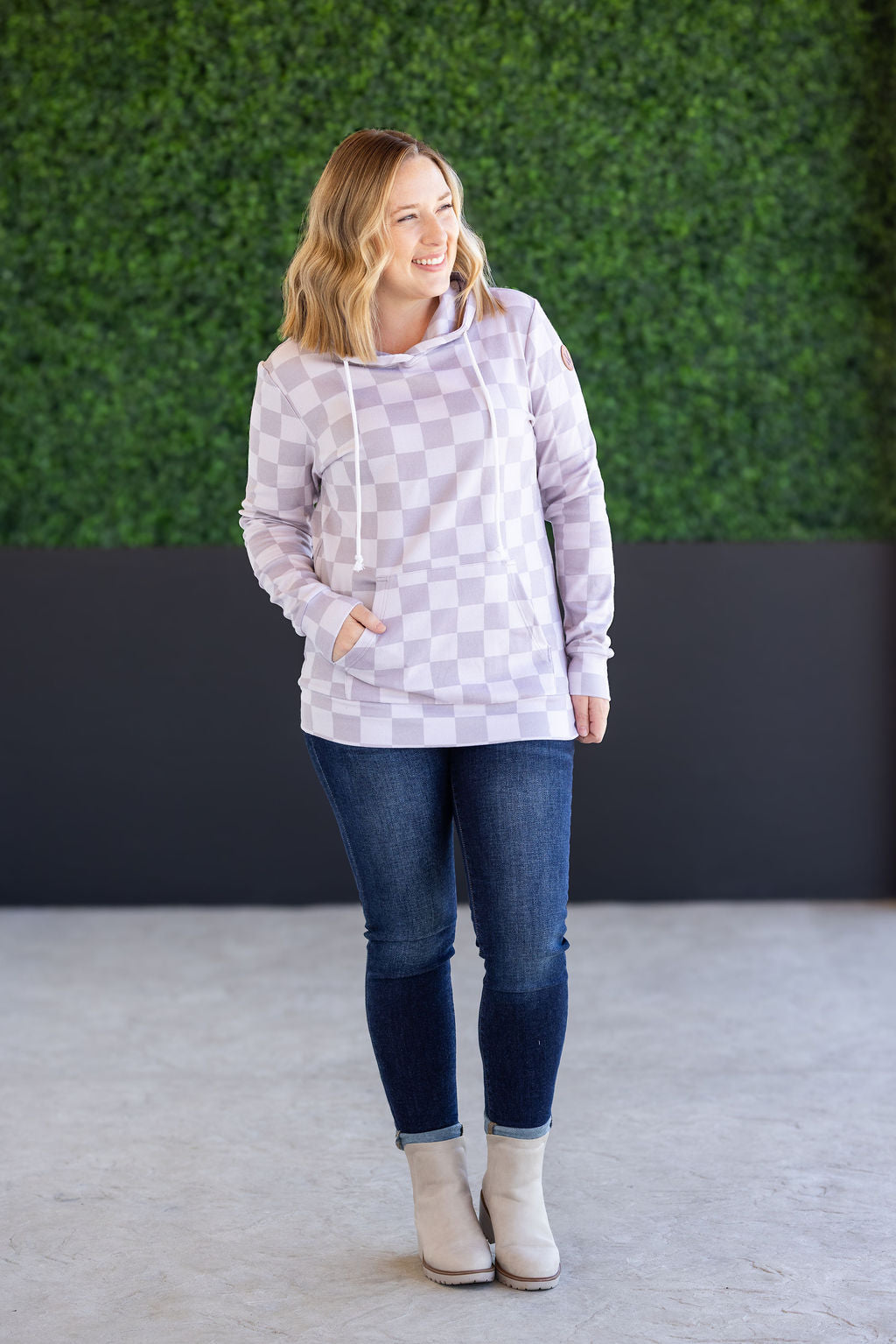 PREBOOK Hailey Pullover Hoodie - Neutral Checkers