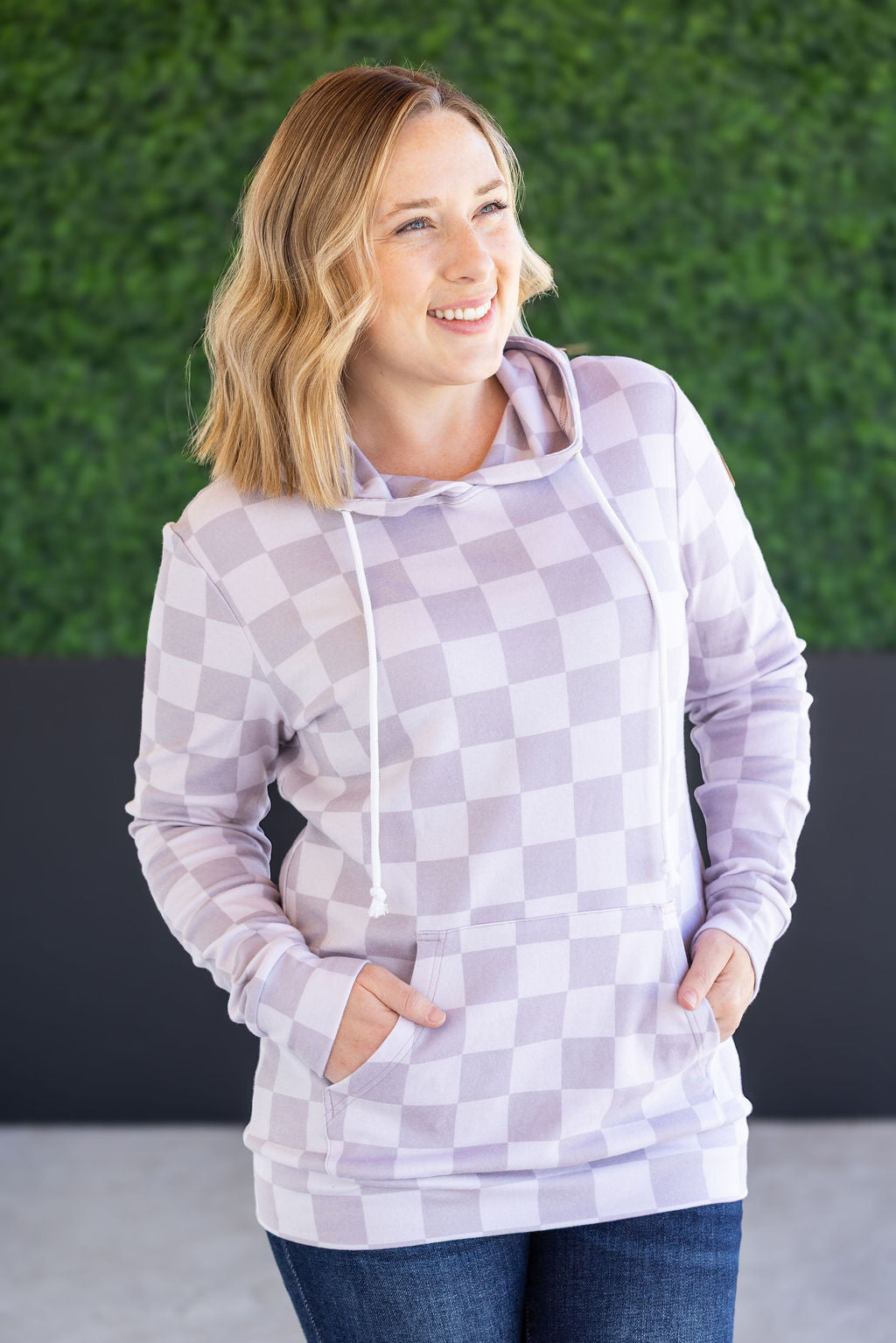 PREBOOK Hailey Pullover Hoodie - Neutral Checkers