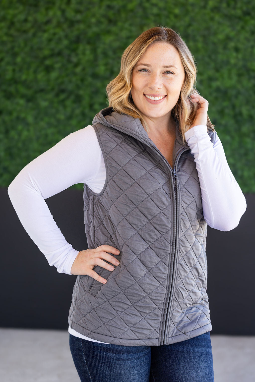 PREBOOK Heather Hooded Vest - Grey