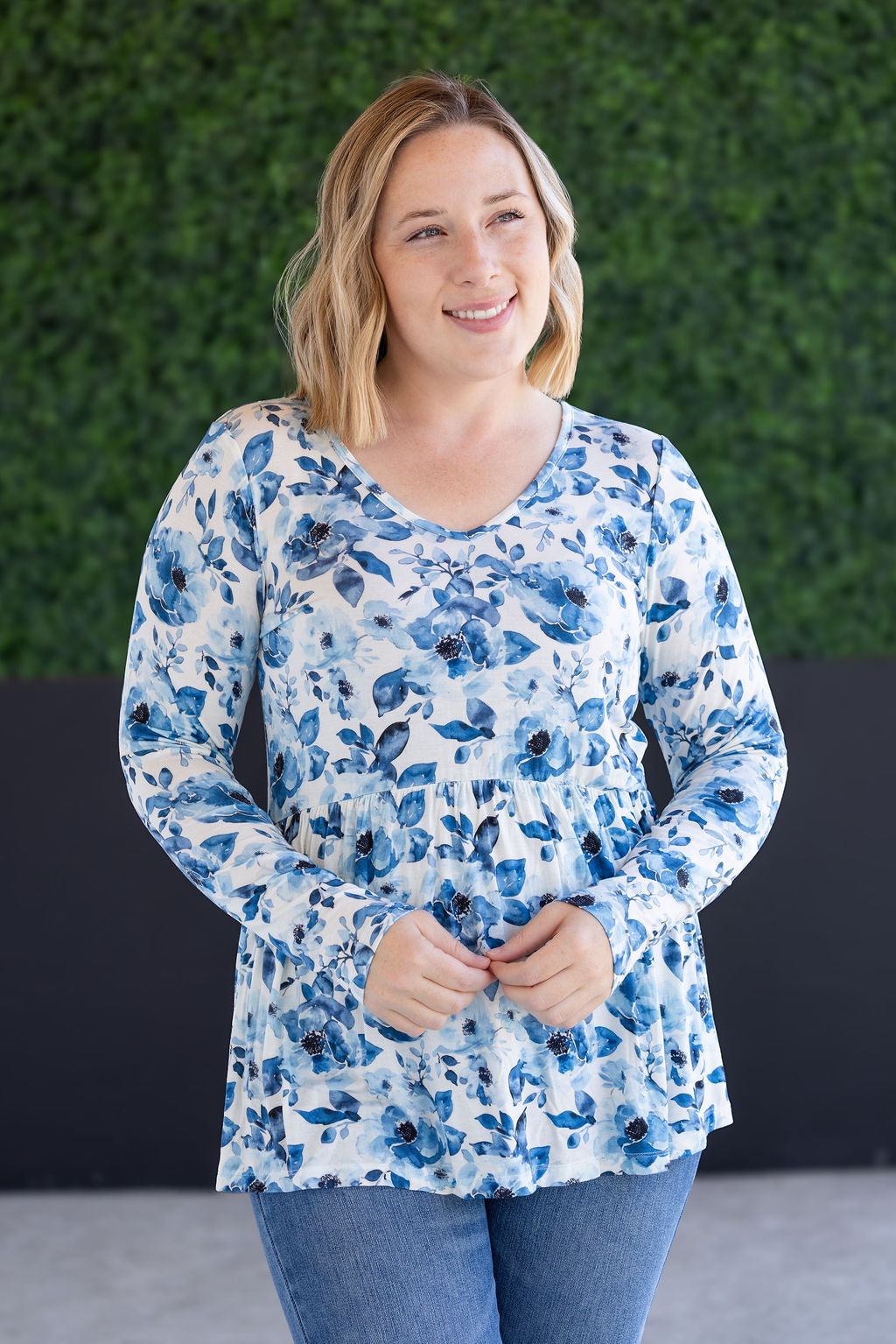 PREBOOK Long Sleeve Sarah Ruffle Top - Sapphire Floral