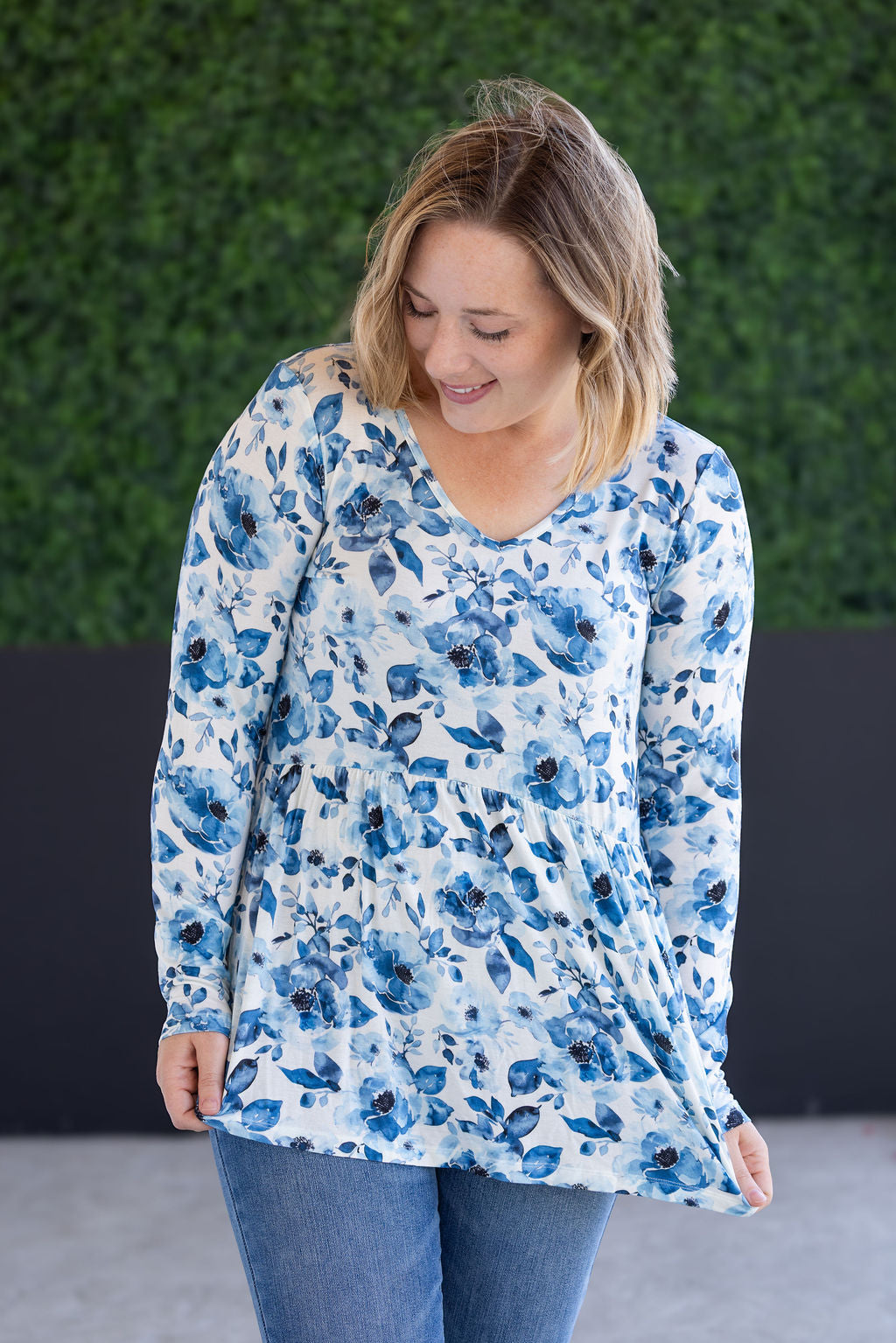 PREBOOK Long Sleeve Sarah Ruffle Top - Sapphire Floral