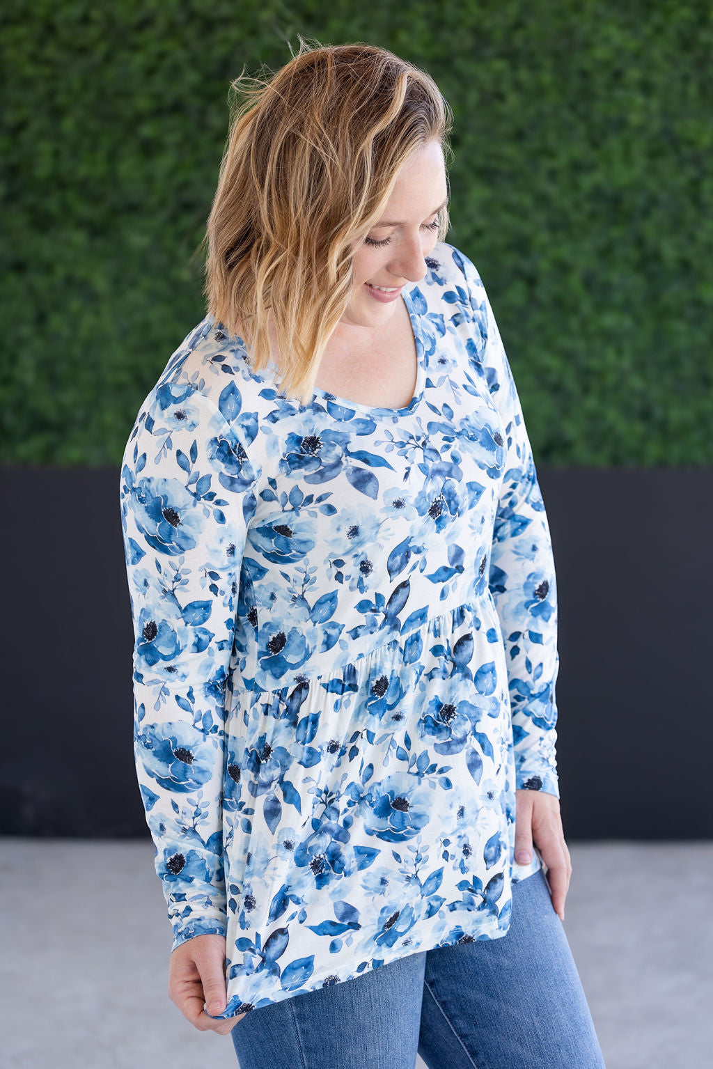 PREBOOK Long Sleeve Sarah Ruffle Top - Sapphire Floral