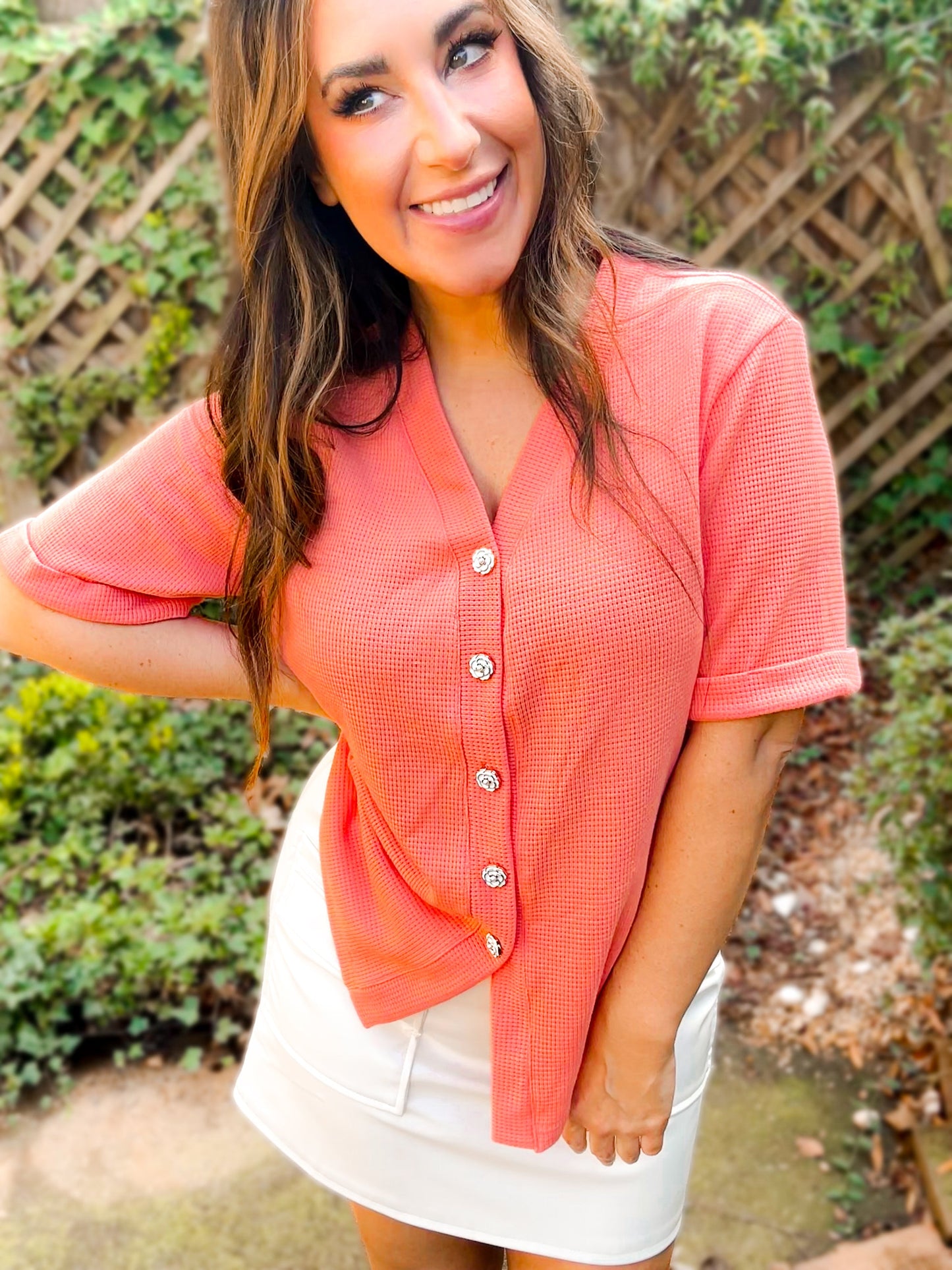 Robin Rose Button Waffle Knit Top - Girl Code Couture