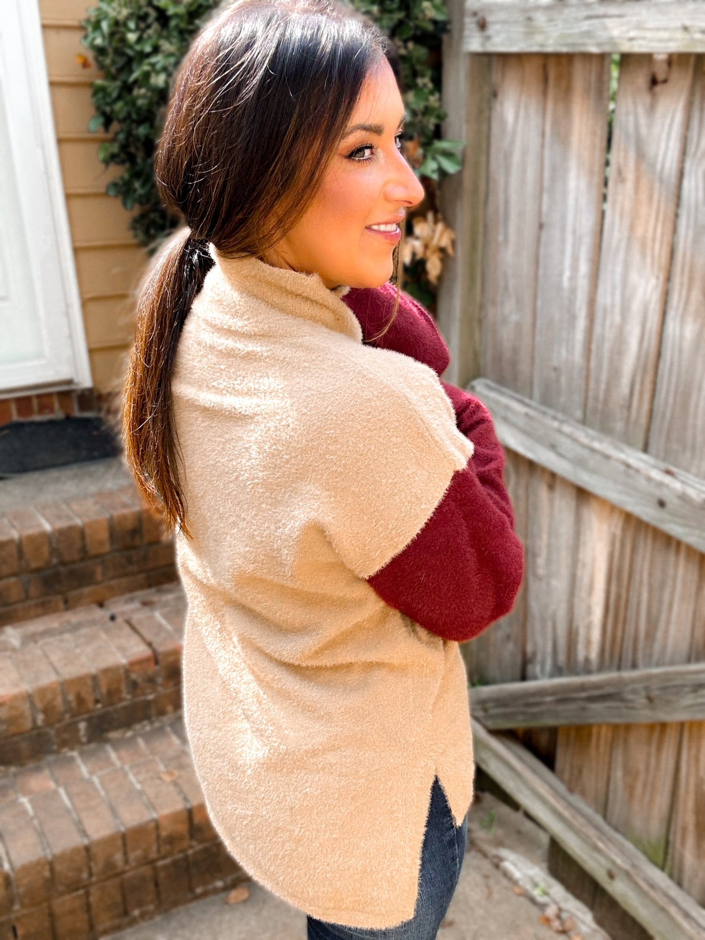 Collette Colorblock Fuzzy Mockneck Sweater - Girl Code Couture