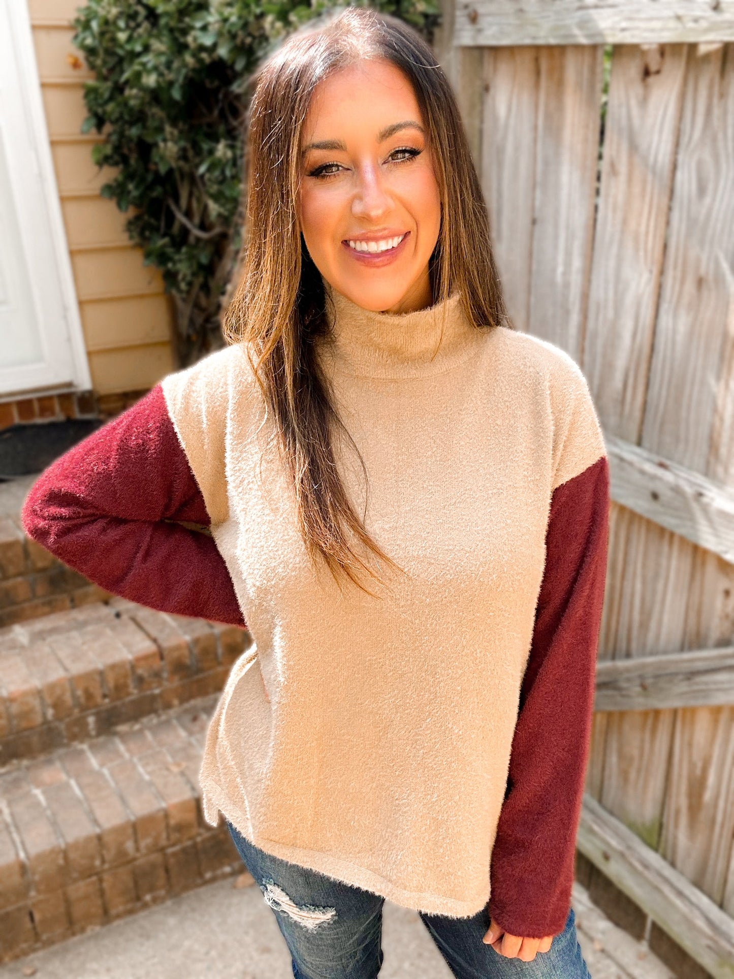 Collette Colorblock Fuzzy Mockneck Sweater - Girl Code Couture