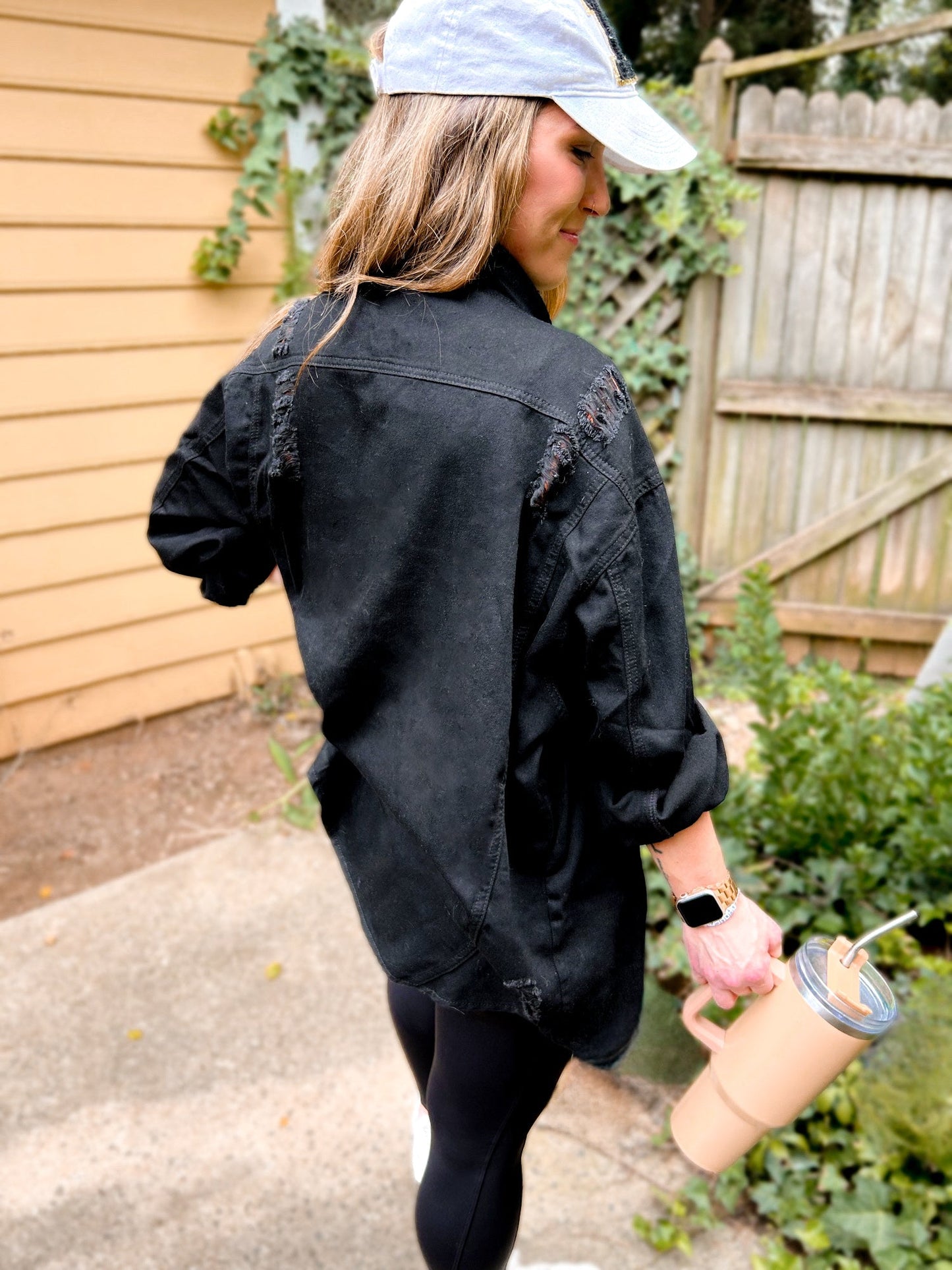 Delaney Distressed Denim Shacket - Girl Code Couture