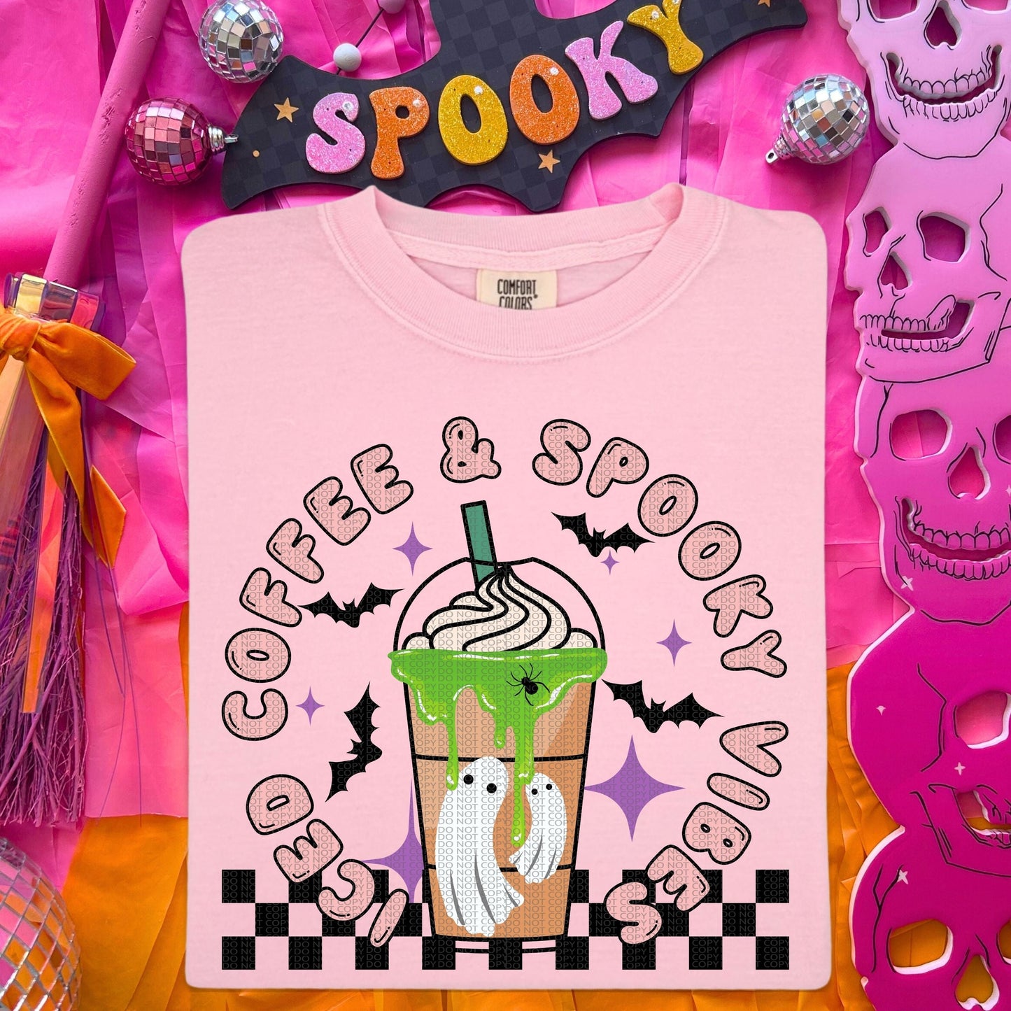 Iced coffee and spooky vibes comfort colors tshirt