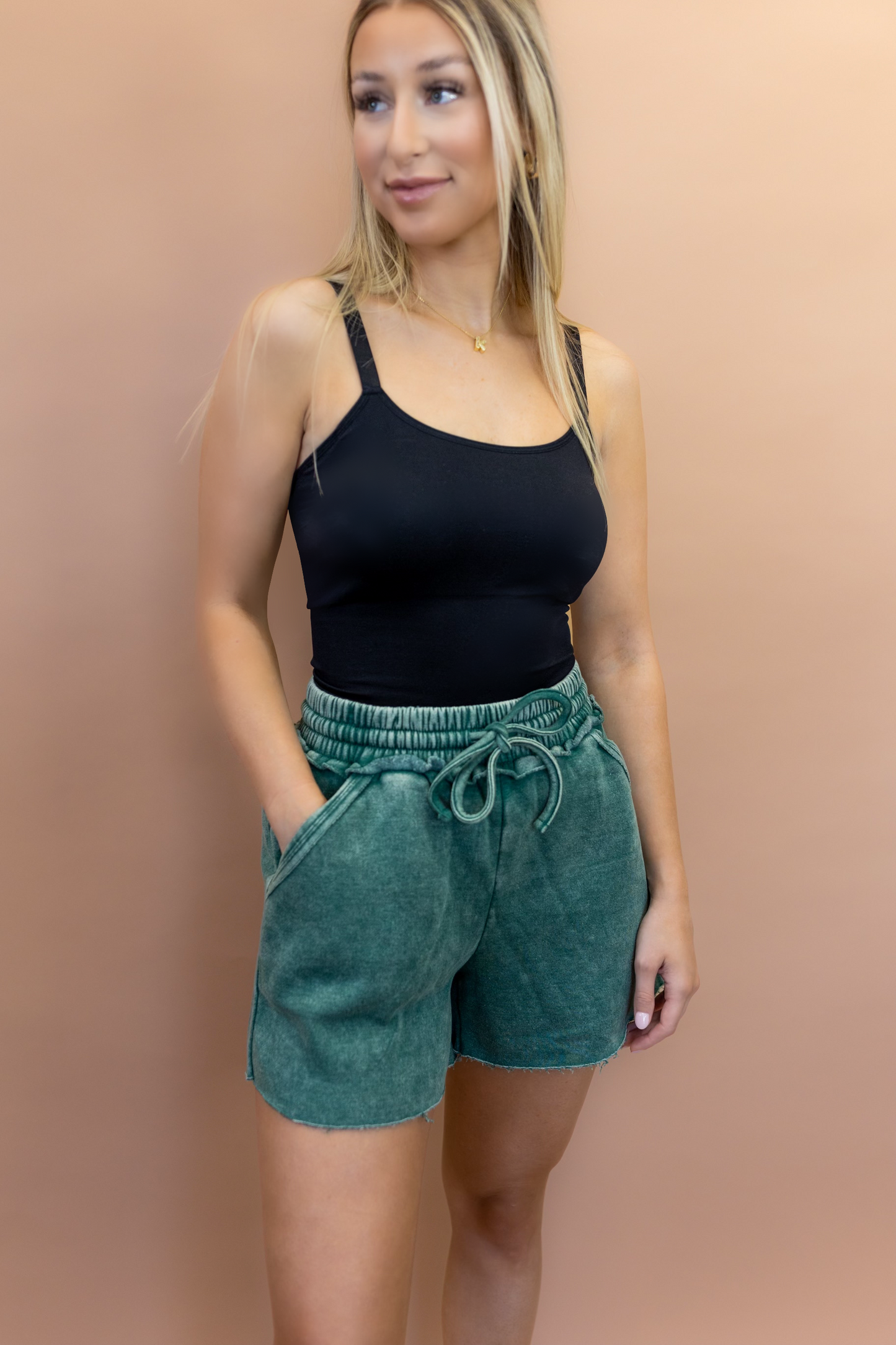 Nora Drawstring Shorts in DK Green