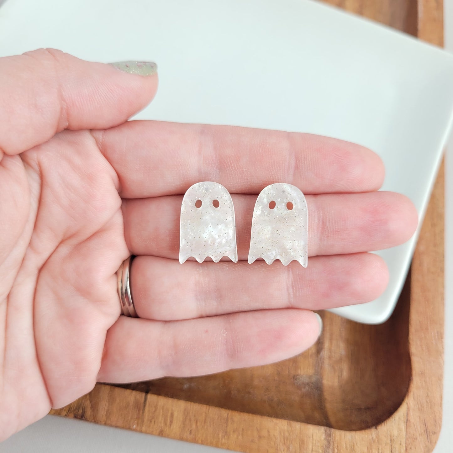 Ghost Studs - White Shimmer