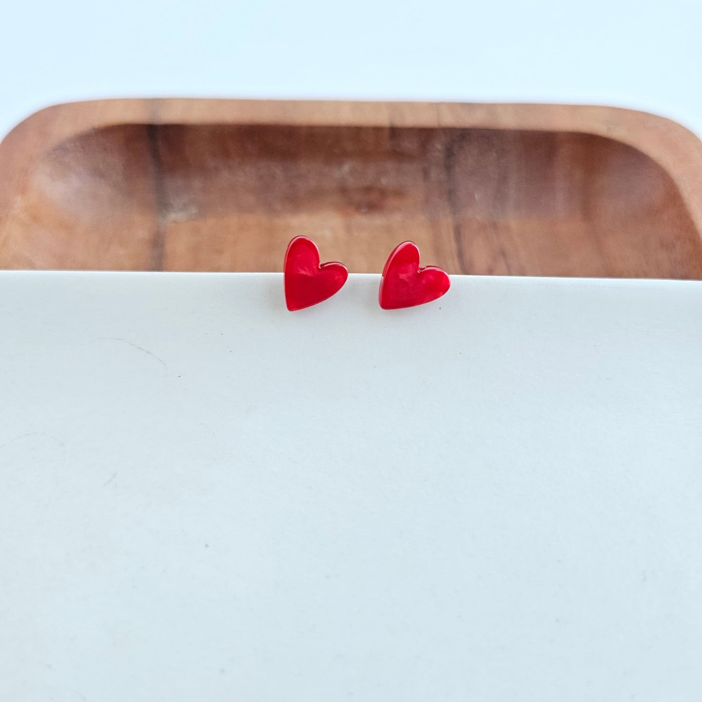 Hand Drawn Heart Studs - Red