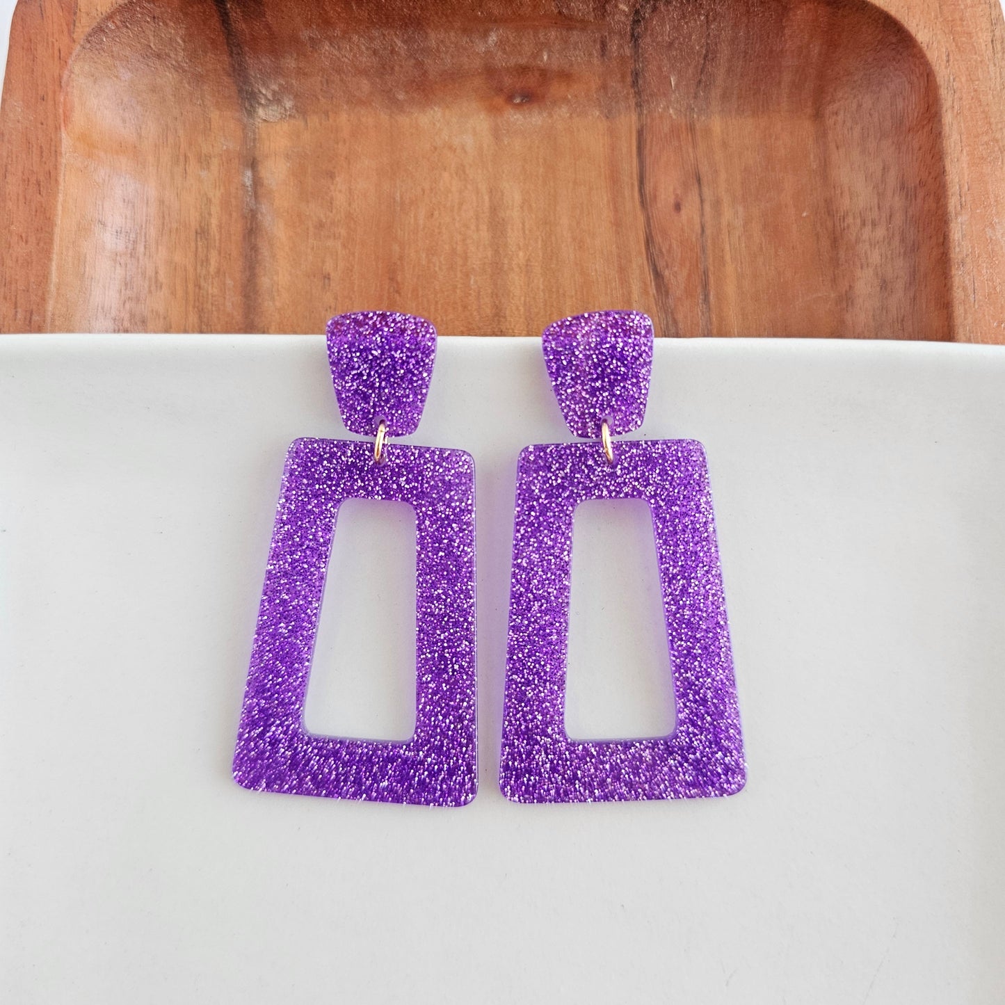 Avery Earrings - Purple Glitter