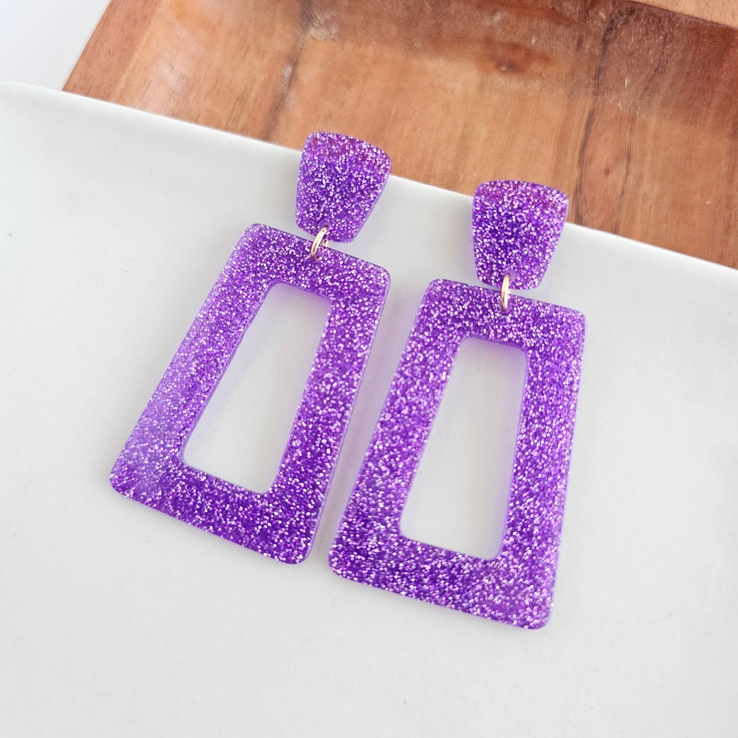 Avery Earrings - Purple Glitter