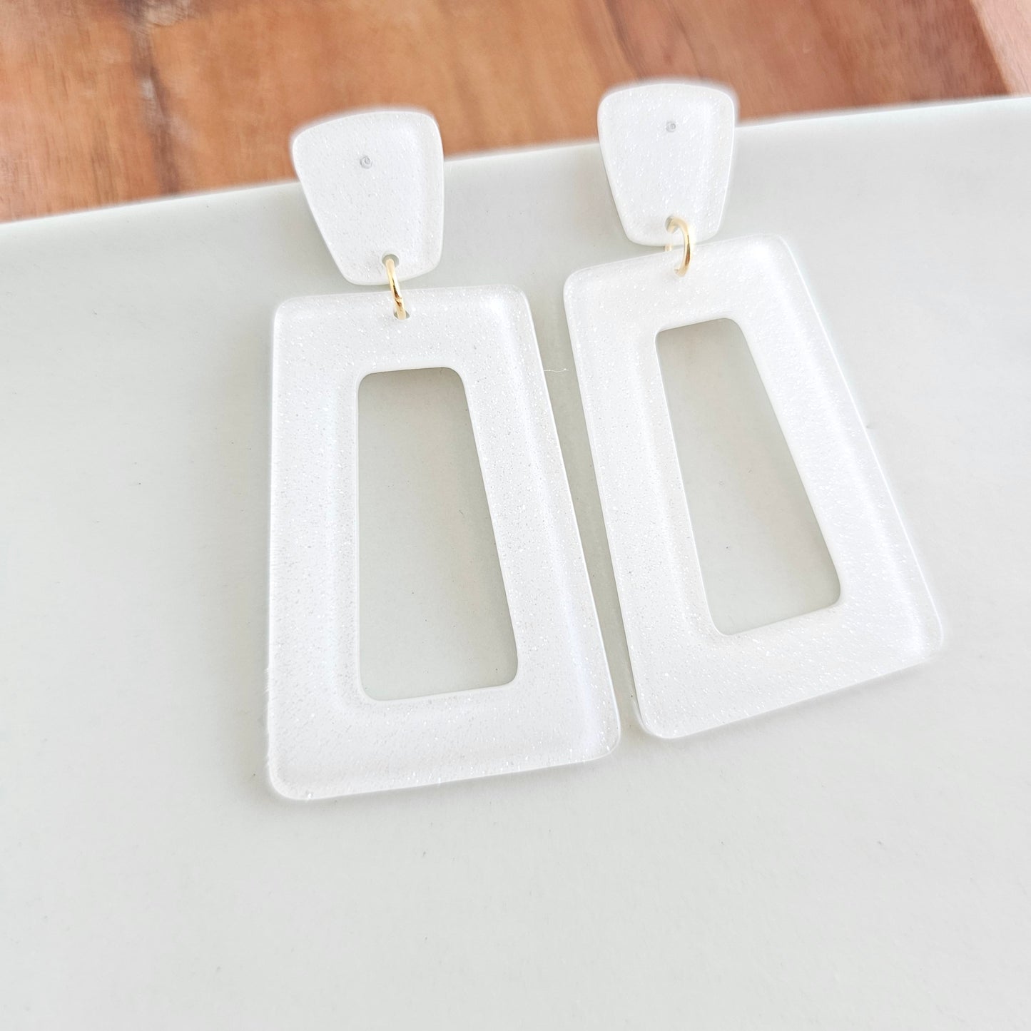 Avery Earrings - White Glitter