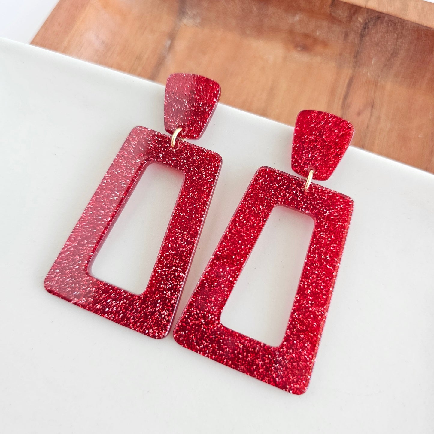 Avery Earrings - Red Glitter