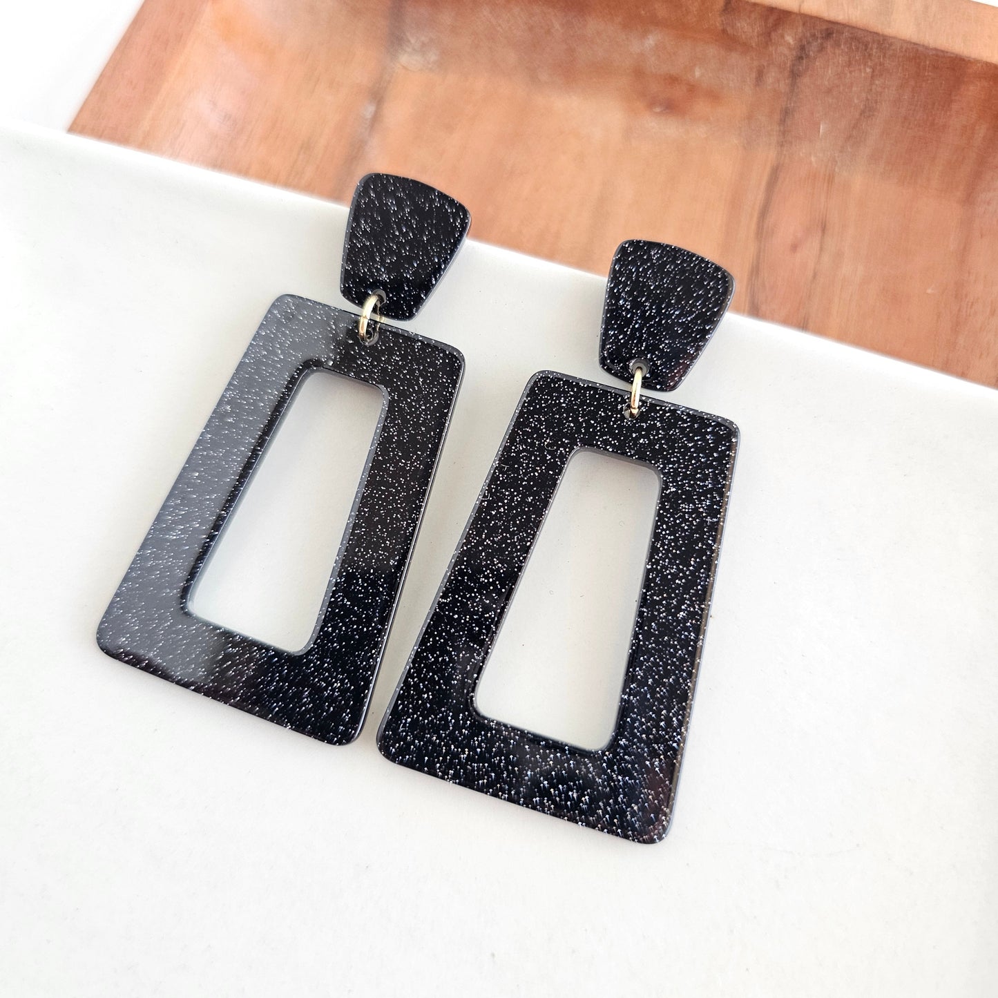 Avery Earrings - Black Glitter