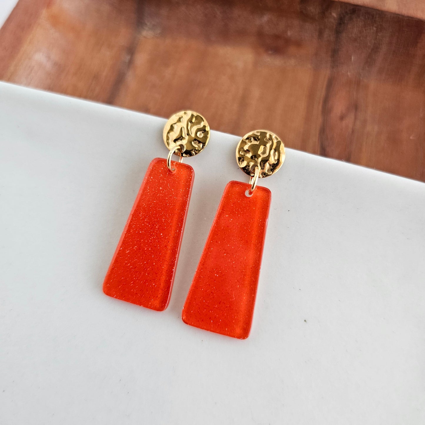 Mia Mini Earrings - Orange Glitter