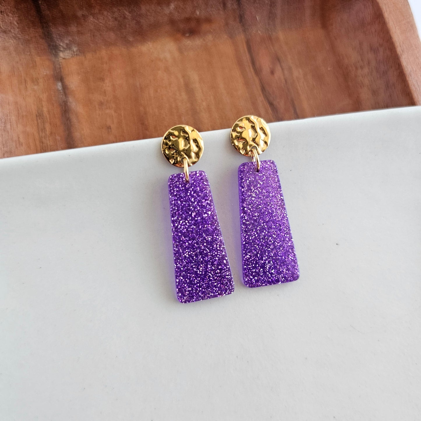 Mia Mini Earrings - Purple Glitter