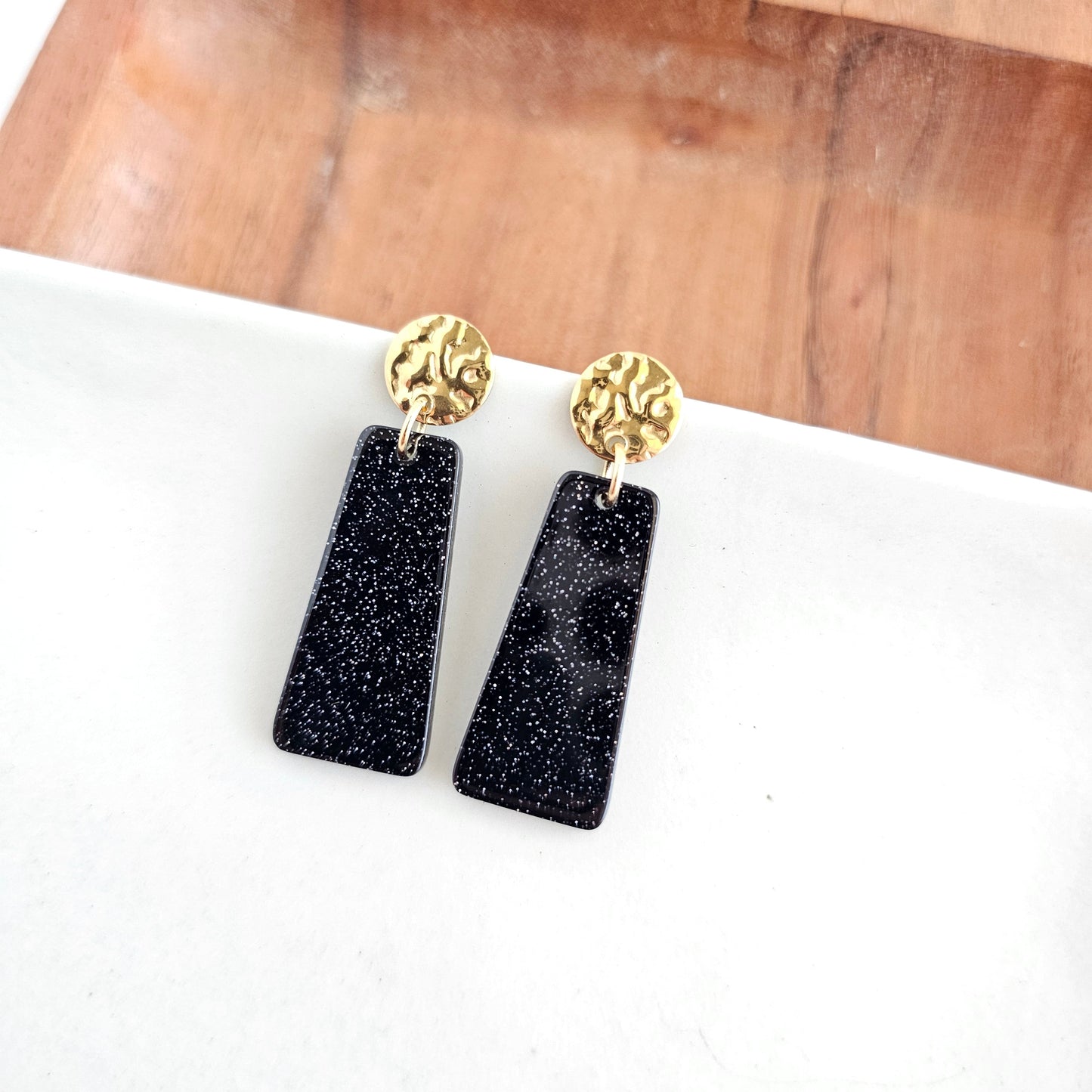 Mia Mini Earrings - Black Glitter